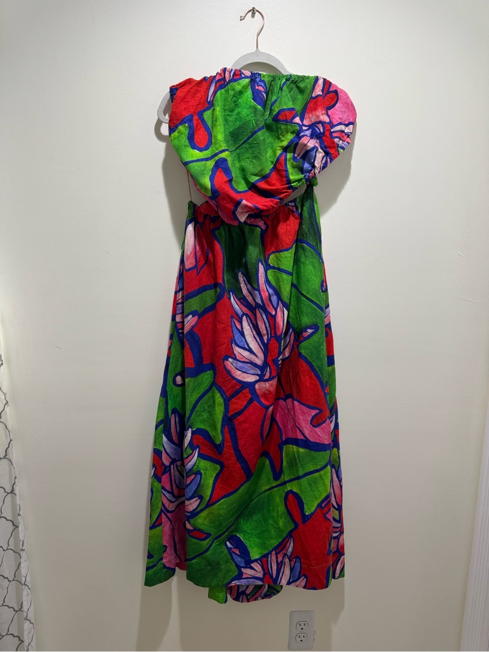Farm Rio One Shoulder Open Waist Tropical Bunch Midi Dress Linen Blend Size M - Picture 4 of 13